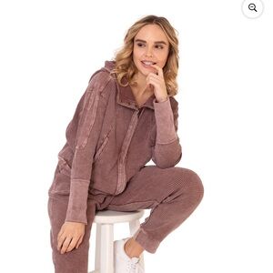 NWOT Hard Tail Forever 2 Piece Distressed Thermal Zip Up Hoodie Jogger Set Sz 3x